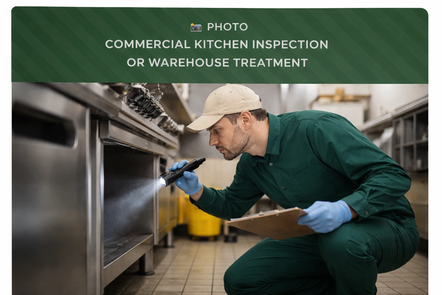 Interior pest control treatment in kitchen area